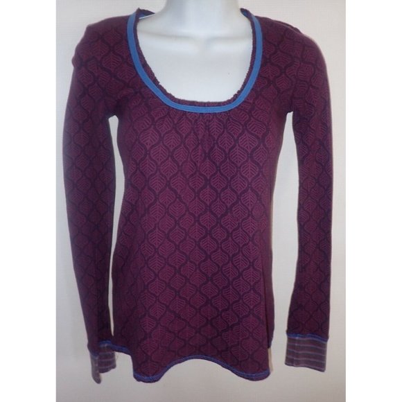Billabong Women Long Sleeve Scoop‎ Neck Boho Tunic Top purple XS Leaf Design - Picture 1 of 7